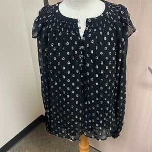 LOFT Black and White Metallic Dot Blouse